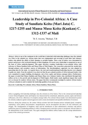 Leadership in Pre-Colonial Africa: a Case Study of Sundiata Keita (Mari Jata) C
