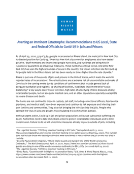 Recommendations to US Local, State and Federal Officials to Covid-19 in Jails and Prisons