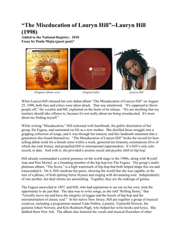 The Miseducation of Lauryn Hill”--Lauryn Hill (1998) Added to the National Registry: 2018 Essay by Paula Mejia (Guest Post)*