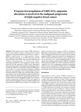 Frequent Downregulation of LRRC26 by Epigenetic Alterations Is Involved in the Malignant Progression of Triple-Negative Breast Cancer