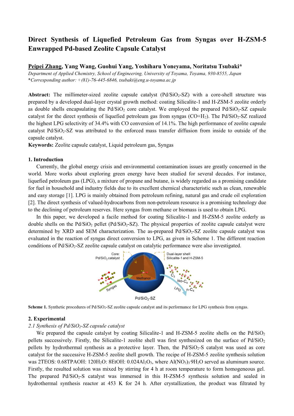 Direct Synthesis of Liquefied Petroleum Gas from Syngas Over H-ZSM-5 Enwrapped Pd-Based Zeolite Capsule Catalyst