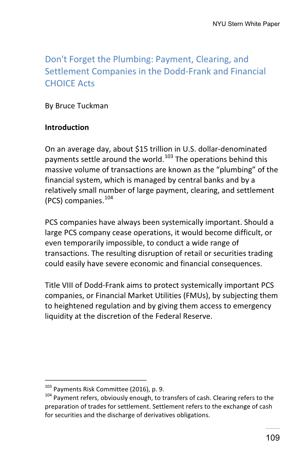 Payment, Clearing, and Settlement Companies in the Dodd-Frank and Financial CHOICE Acts