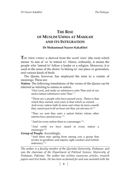 THE RISE of MUSLIM UMMA at MAKKAH and ITS INTEGRATION Dr Muhammad Nazeer Kakakhel