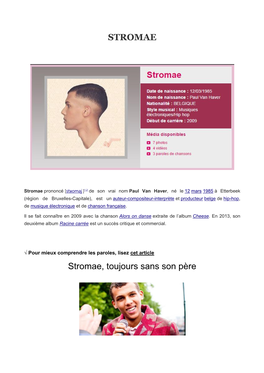 STROMAE Stromae, Toujours Sans Son Père