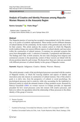 Analysis of Creative and Identity Processes Among Mapuche Women Weavers in the Araucanía Region