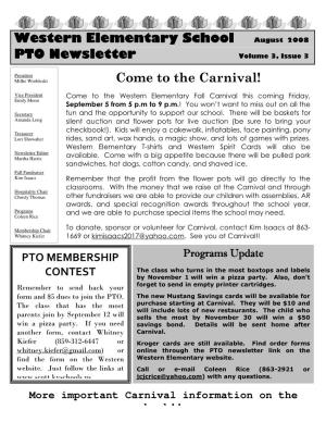 Western Elementary School PTO Newsletter Come to the Carnival!