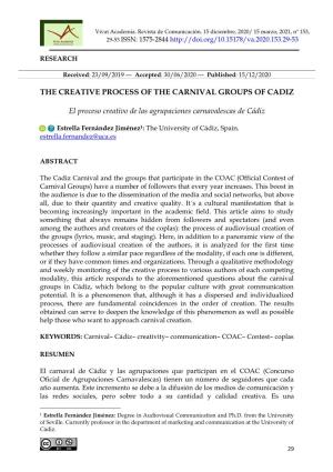 THE CREATIVE PROCESS of the CARNIVAL GROUPS of CADIZ El Proceso Creativo De Las Agrupaciones Carnavalescas De Cádiz