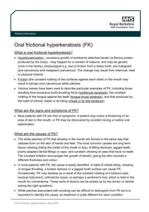 Oral Frictional Hyperkeratosis (FK)