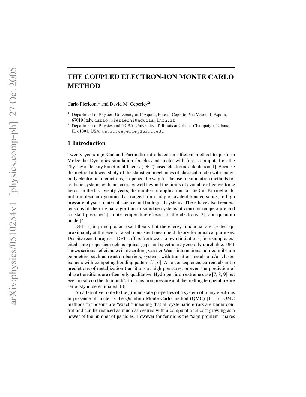 Arxiv:Physics/0510254V1 [Physics.Comp-Ph] 27 Oct 2005 1 Oe Ftenme Fprils Oee O Emoste“S the Fermions Computationa for However a Particles