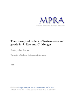 The Concept of Orders of Instruments and Goods in J. Rae and C. Menger