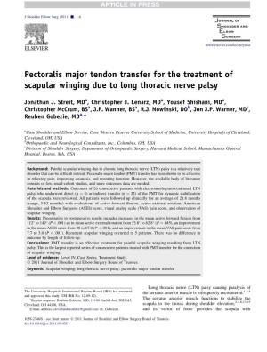 Pectoralis Major Tendon Transfer for the Treatment of Scapular Winging Due to Long Thoracic Nerve Palsy