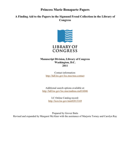 Marie Bonaparte Papers [Finding Aid]. Library of Congress. [PDF Rendered