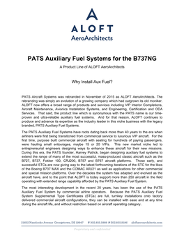 PATS Auxiliary Fuel Systems for the B737NG a Product Line of ALOFT Aeroarchitects