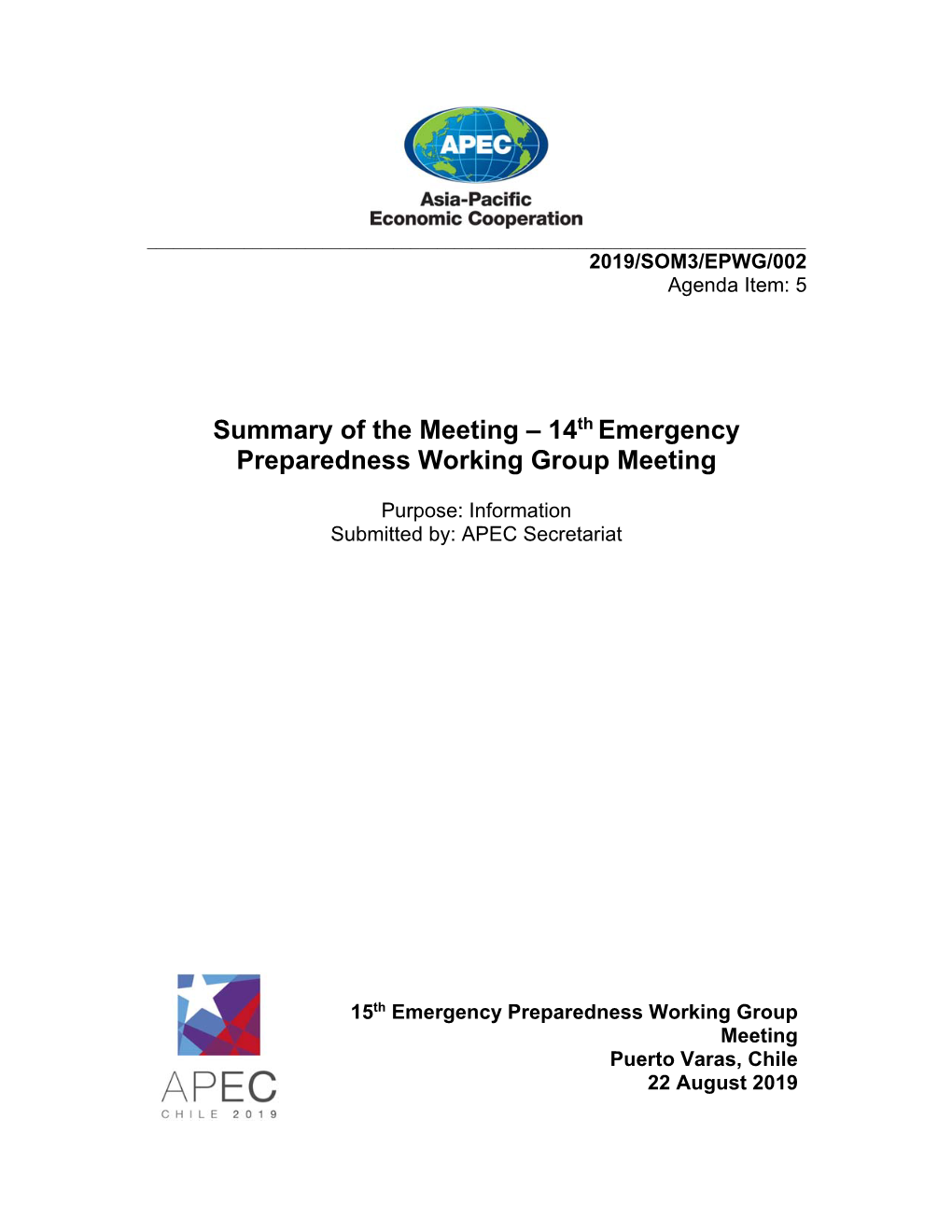 Summary of the Meeting – 14Th Emergency Preparedness Working Group Meeting