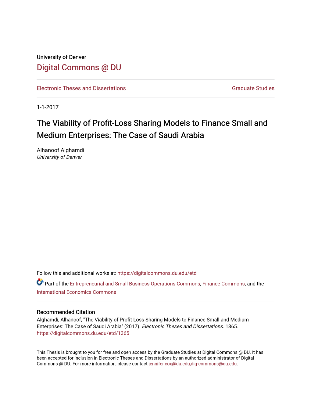 The Viability of Profit-Loss Sharing Models to Finance Small and Medium Enterprises