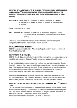 Minutes of a Meeting of the Clowne Parish Council