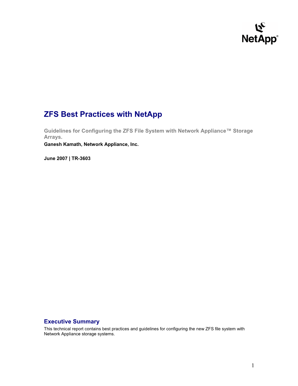 ZFS Best Practices with Netapp