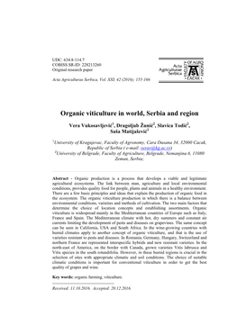 Organic Viticulture in World, Serbia and Region