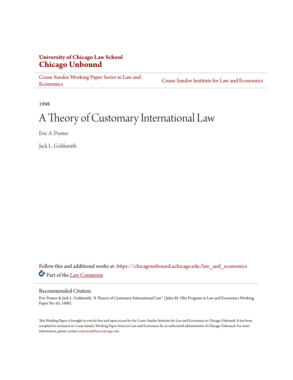 A Theory of Customary International Law Eric A