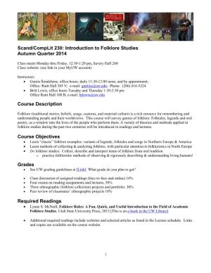 Scand/Complit 230: Introduction to Folklore Studies Autumn Quarter 2014