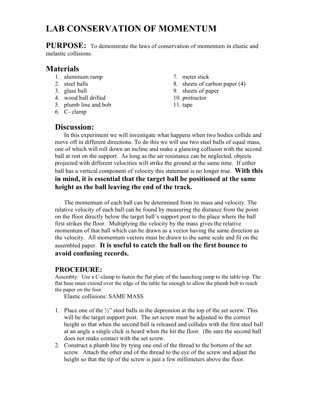 Lab Conservation of Momentum