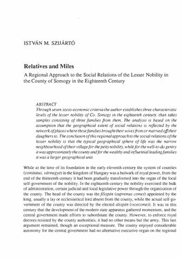 Relatives and Miles a Regional Approach to the Social Relations of the Lesser Nobility in the County of Somogy in the Eighteenth Century