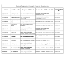 Electoral Registration Officers for Assembly Constituencies