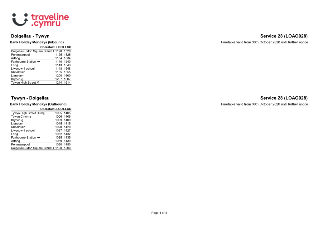 Timetable 028LOA3