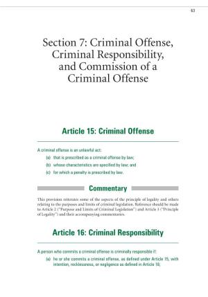 Section 7: Criminal Offense, Criminal Responsibility, and Commission of a Criminal Offense