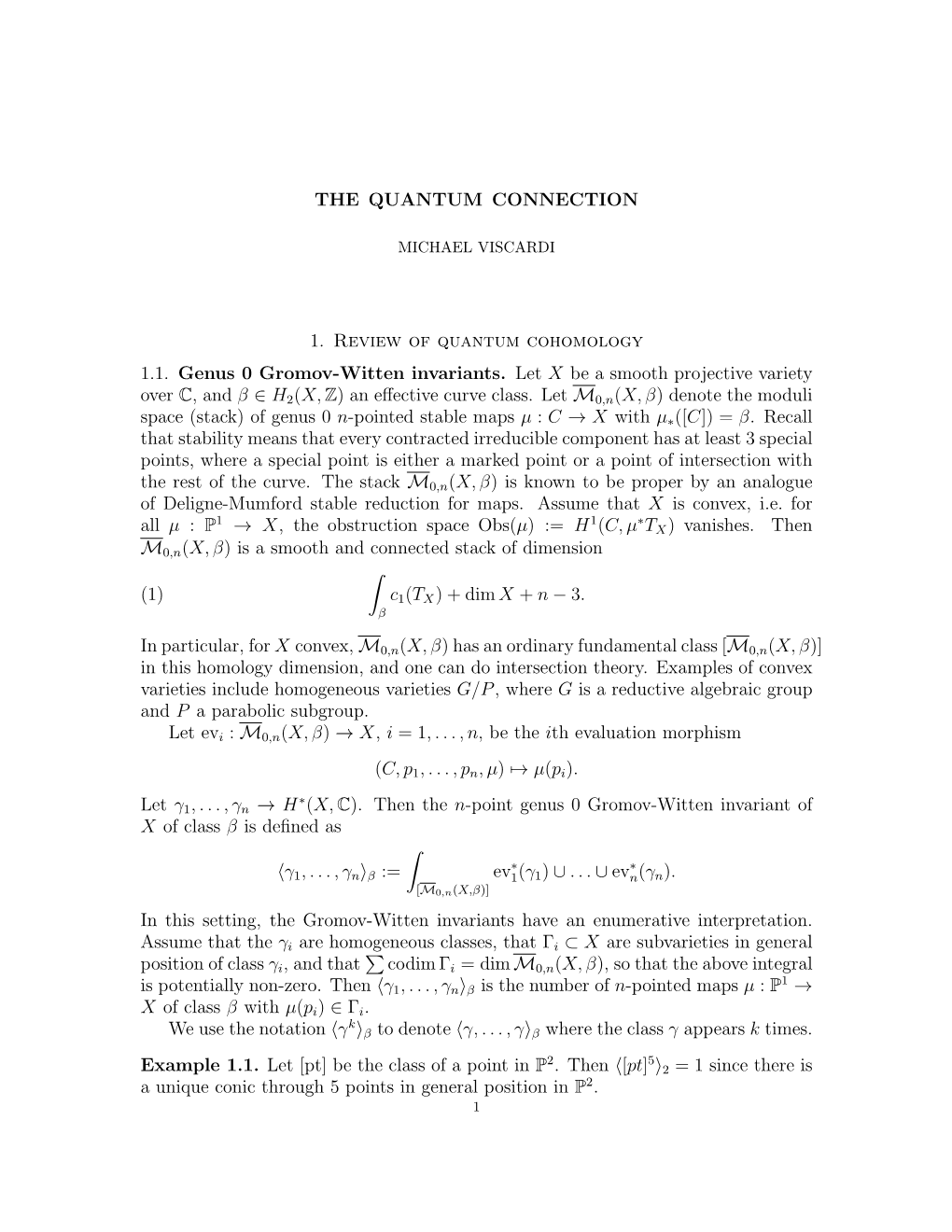 1. Review of Quantum Cohomology 1.1