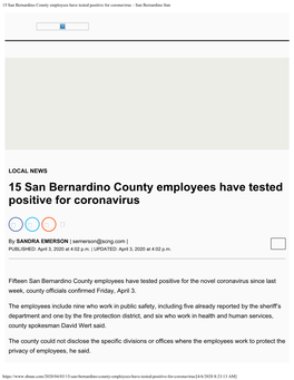 15 San Bernardino County Employees Have Tested Positive for Coronavirus – San Bernardino Sun