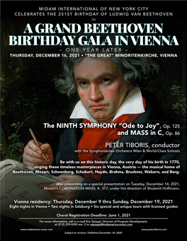 A Grand Beethoven Birthday Gala in Vienna – One Year Later – Thursday, December 16, 2021 • “The Great” Minoritenkirche, Vienna