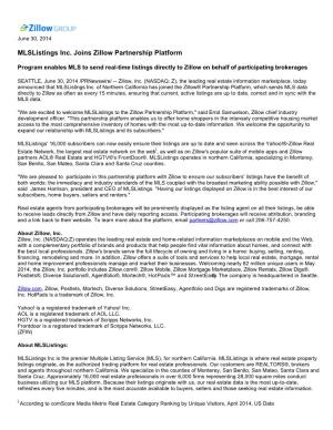 Mlslistings Inc. Joins Zillow Partnership Platform