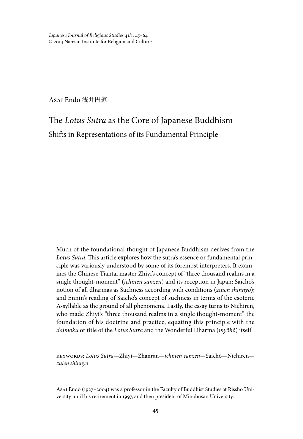 The Lotus Sutra As the Core of Japanese Buddhism Shifts in Representations of Its Fundamental Principle