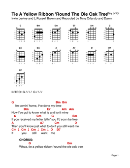 Tie a Yellow Ribbon 'Round the Ole Oak Treekey of G Irwin Levine and L.Russell Brown and Recorded by Tony Orlando and Dawn