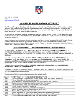 2020 Nfl Playoffs Begin Saturday