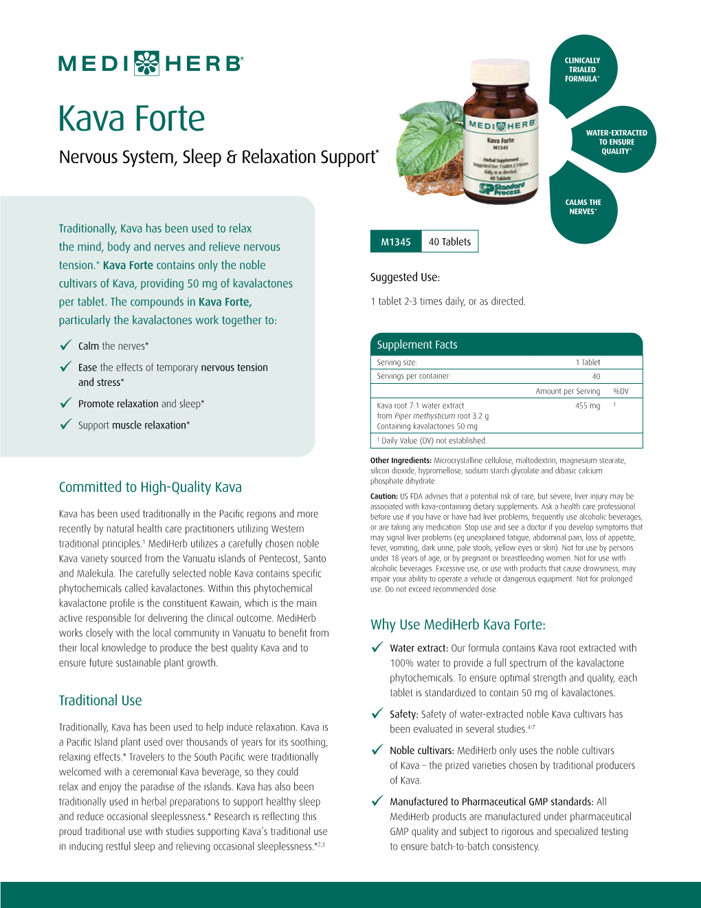 Kava Forte WATER-EXTRACTED to ENSURE Nervous System, Sleep & Relaxation Support* QUALITY*