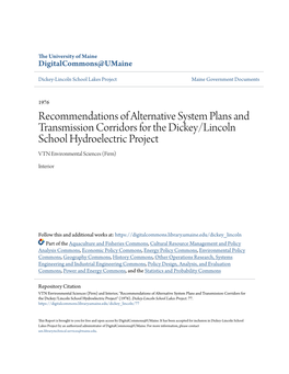 Recommendations of Alternative System Plans and Transmission Corridors for the Dickey/Lincoln School Hydroelectric Project VTN Environmental Sciences (Firm)