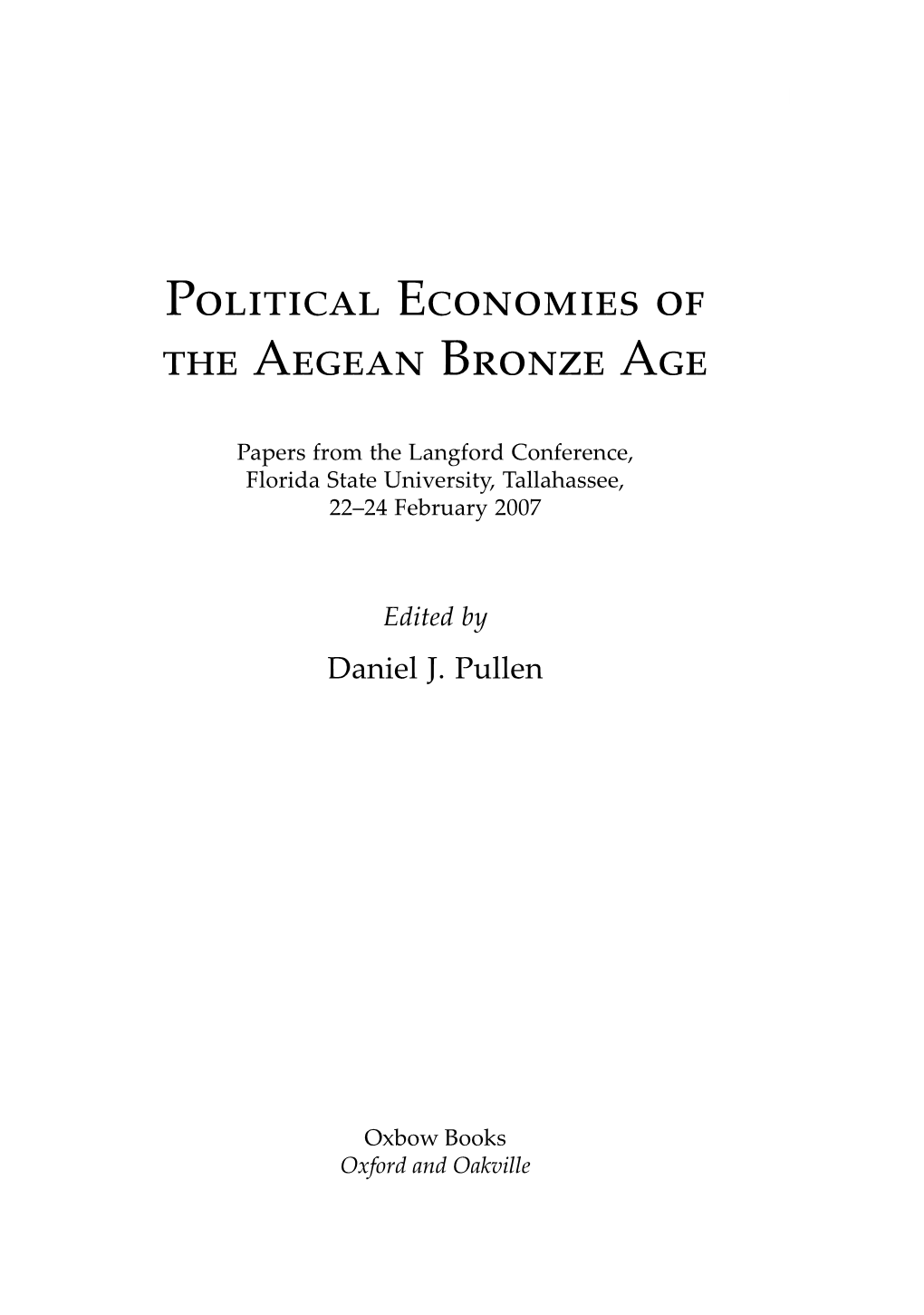 Political Economies of the Aegean Bronze Age