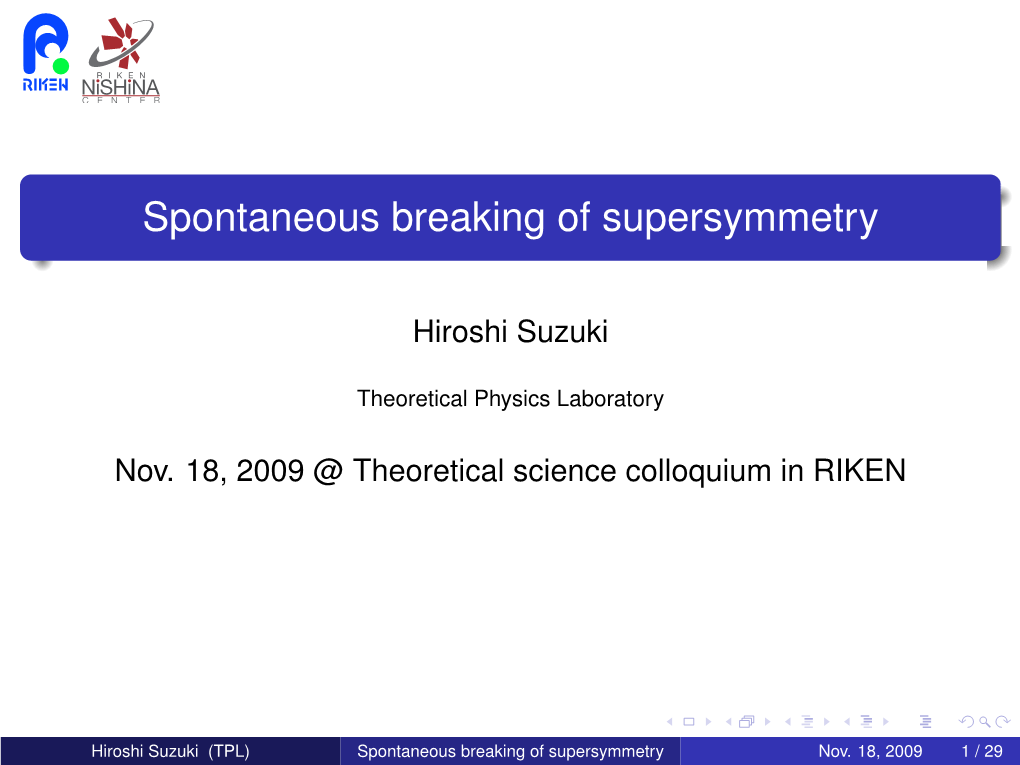 Spontaneous Breaking of Supersymmetry
