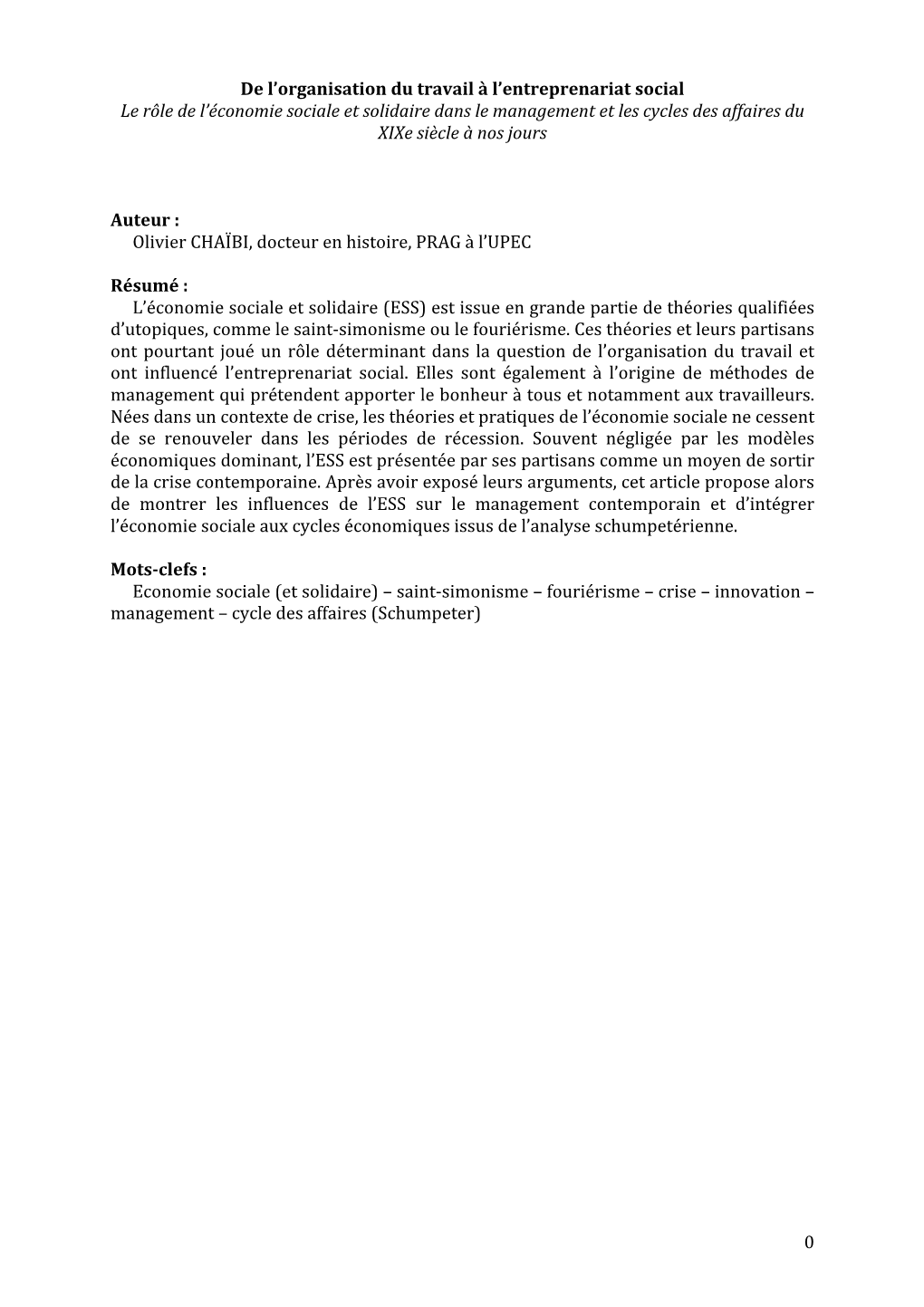 0 De L'organisation Du Travail À L'entreprenariat Social Le Rôle De L