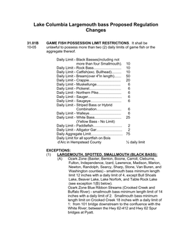 Lake Columbia Largemouth Bass Proposed Regulation Changes