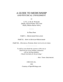 A Guide to Mediumship and Psychical Unfoldment