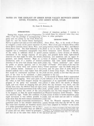 Notes on the Geology of Green River Valley Between Green River, Wyoming, and Green ;River, Utah
