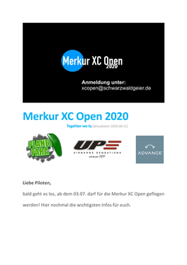 Merkur XC Open 2020 Togehter We Fly (Aktualisiert: 2020-06-11)