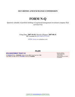 DFA INVESTMENT TRUST CO Form N-Q Filed 2007-10-30