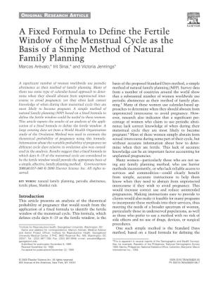 A Fixed Formula to Define the Fertile Window of the Menstrual Cycle As the Basis of a Simple Method of Natural Family Planning
