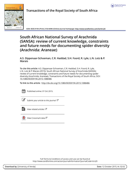 South African National Survey of Arachnida (SANSA): Review of Current Knowledge, Constraints and Future Needs for Documenting Spider Diversity (Arachnida: Araneae)