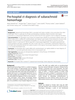 Pre-Hospital Ct Diagnosis of Subarachnoid Hemorrhage