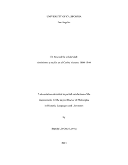 Feminismo Y Nación En El Caribe Hispano, 1880-1940 a Disserta